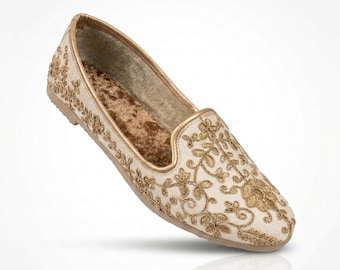 Men's Embroidered Jutti Flats, Indian Mojari Shoes, Traditional Punjabi Khussa, Groom Footwear