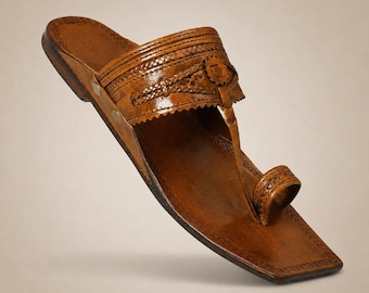 Handmade Leather Kolhapuri Sandals for Men | Traditional Indian Chappal | Brown Toe Ring Slippers | Ethnic Wedding Footwear