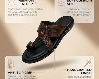 Men's Brown Leather Kolhapuri Sandals | Handcrafted Toe Ring Ethnic Footwear
