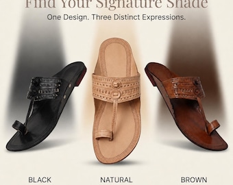 Sandalias Kolhapuri de cuero hechas a mano para hombre, estilo étnico tradicional, planas y sin cordones.