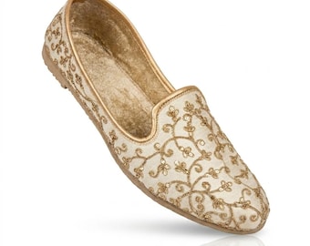 Men's Embroidered Jutti Flats, Traditional Indian Mojari Shoes, Groom Ethnic Loafers