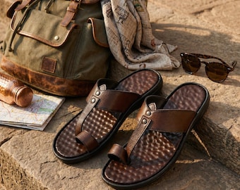 Men's Handmade Leather Kolhapuri Sandals | Toe Ring Casual Slip-On Footwear