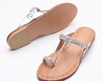 Handmade Leather Kolhapuri Sandals | Braided Toe Ring Summer Flats