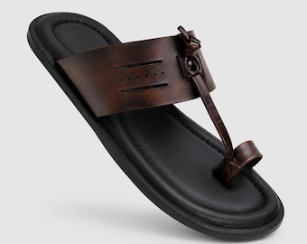 Handcrafted Leather Kolhapuri Sandals for Men | Traditional Indian Chappal | Toe Ring Ethnic Footwear |Comfort Cushioned Footbed