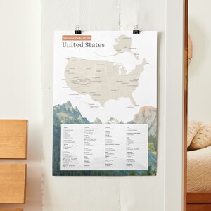 Thuis afdrukken - Nationale parken kaart checklist poster (digitale download)