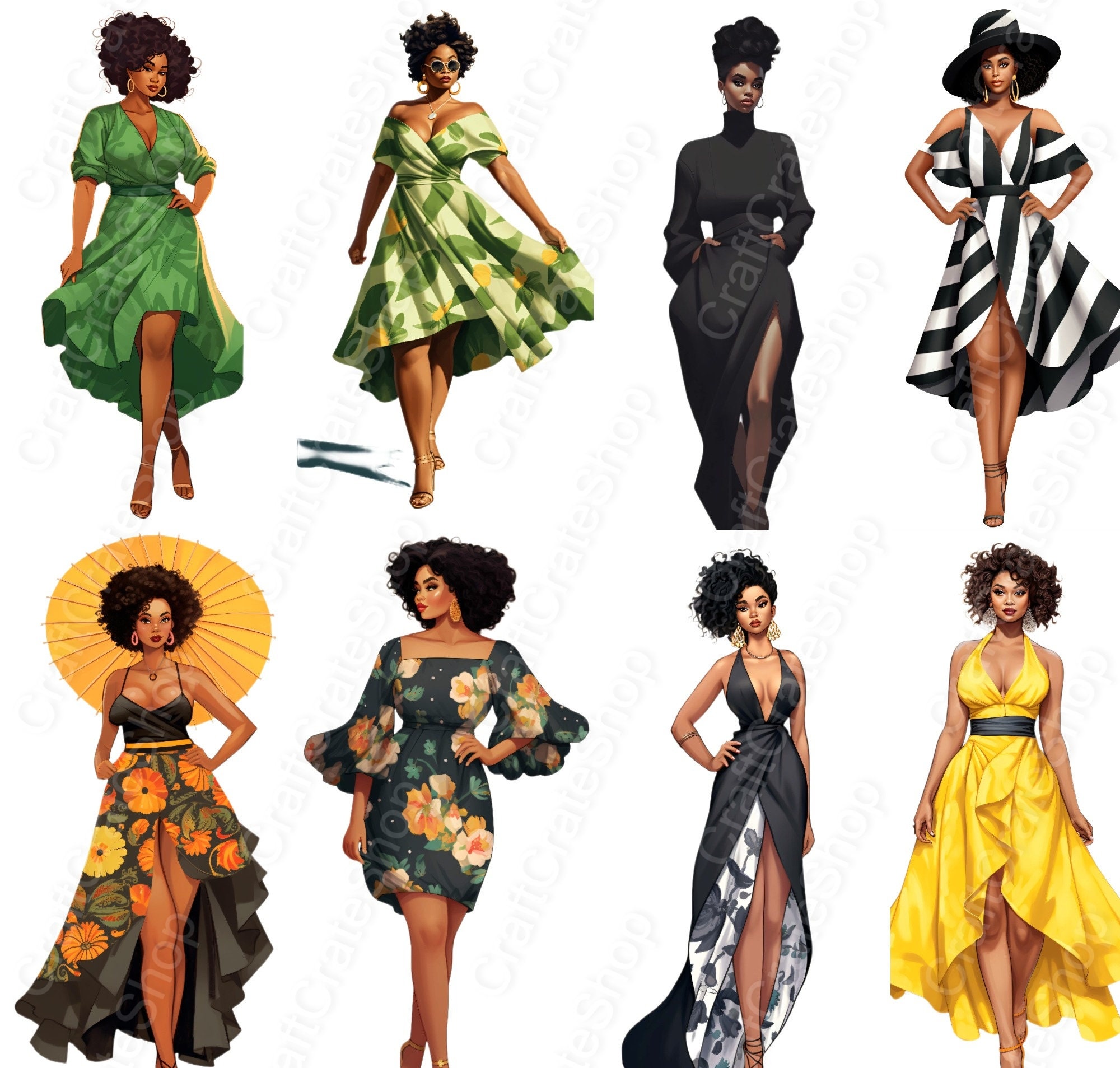 Black Girl Fashion Clipart Set of 52 Curvy Girl Clipart Etsy