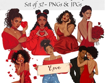 Mega Black Girl Valentine Day Clipart Bundle - Set of 140,Valentine PNG,love clipart, black woman clipart, Planner Clipart, African American