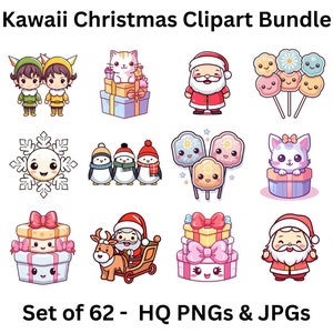 Cute Christmas Clipart PNG | 62 Kawaii Christmas Gift Clipart, Winter Wonderland, PNG for Stickers/Planner/Scrapbook/Paper Crafts/Print