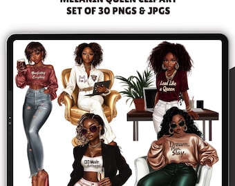 30 PNG Black girl clipart bundle, Fashionable Girl, afro girl clipart, black girl graphics, Boss Babe Afro Woman PNG, Self Love, Empowerment