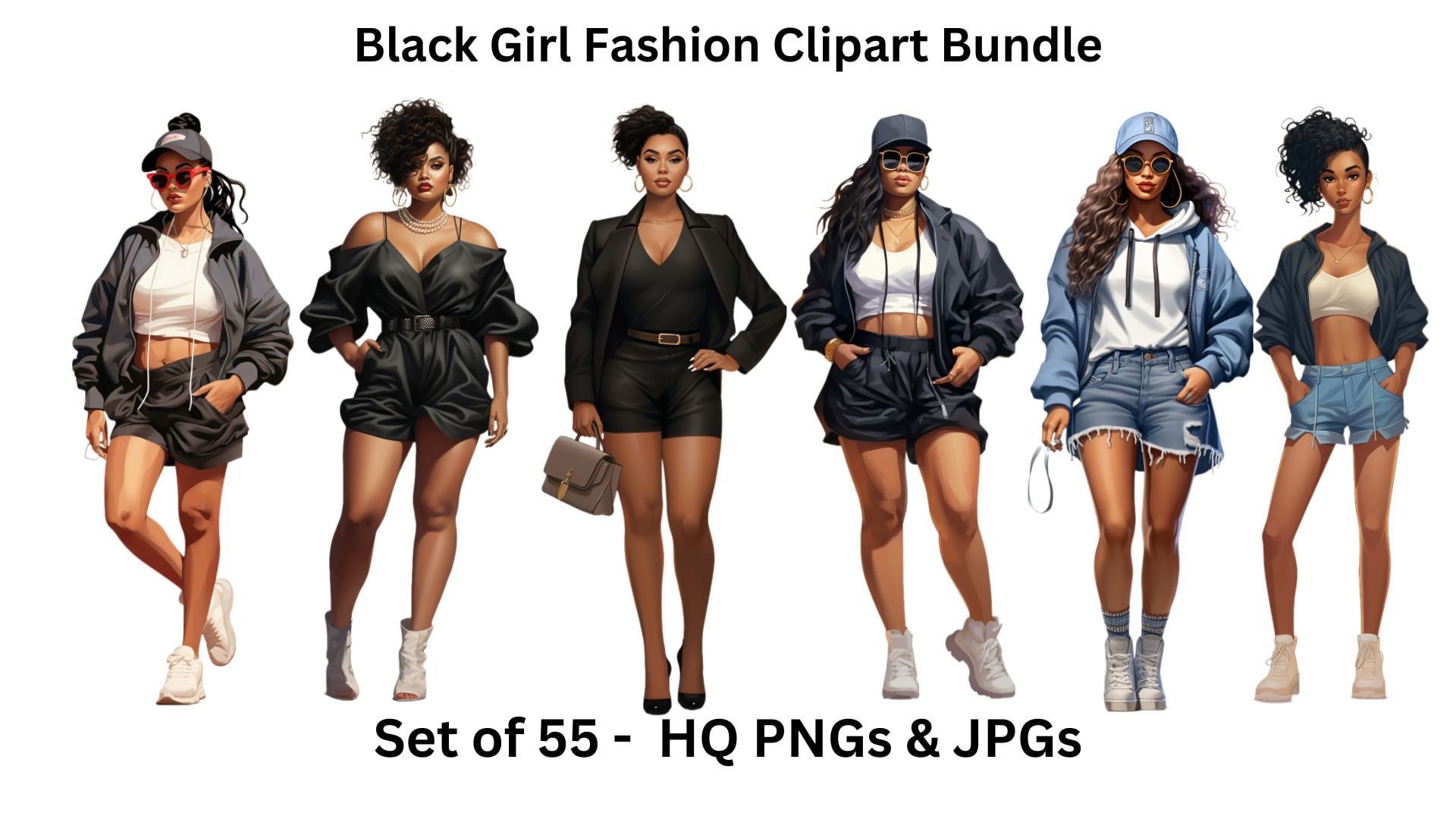 Black Girl Fashion Clipart Set of 55 Black Girls Magic Etsy