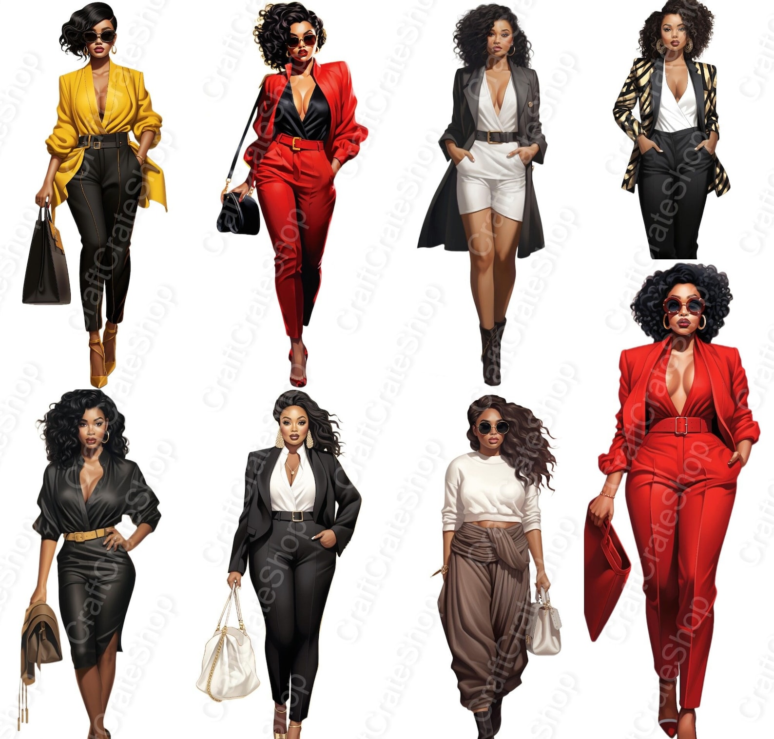 Black Lady Boss Clipart Set of 48 Office Girl Clipart - Etsy