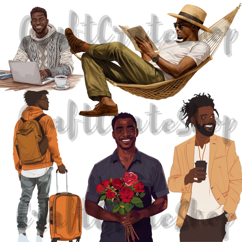 Black Men Clipart - Set of 30, African American Men Clipart, Black Man ...