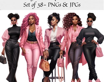 Mega Bundle Black Women Lady Boss Clipart - Set of 210, Office Girl Clipart, Lady Boss, Black Women Clipart for Sticker/Planner/Print/POD