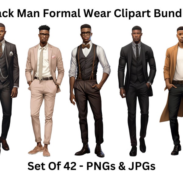 Black Men Formal Wear Clipart- Ensemble de 42 Office Men Clipart, Winter fashion Clipart, Black Men Clipart pour autocollant/planificateur/impression/fabrication de cartes