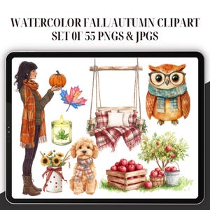 Clipart automne douillet - lot de 55, clipart floral automne douillet, clipart automne, clipart citrouille, saison des récoltes, clipart automne aquarelle