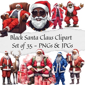 Clipart père Noël noir - lot de 35, paquet PNG de Noël afro-américain, PNG de Noël pour autocollants/planificateur/scrapbook/fabrication de cartes/impression