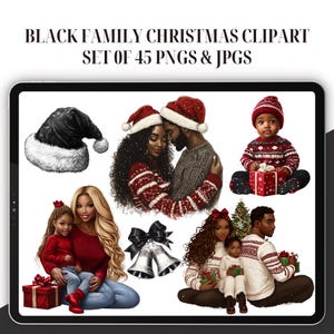 Clipart di Natale della famiglia nera - Set di 45, famiglia di Natale, clipart di Natale, clipart di donna nera, afroamericano, clipart di Babbo Natale nero