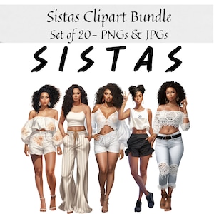Black Sistas Clipart - Set of 20, Black Girl Clipart, Black Woman Clipart, Black Sistas Design for Stickers/Planner/Journal/Print/CardMaking