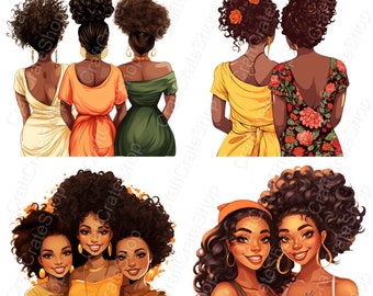 Sisterhood Clipart - Set of 30, Friends Clipart, Black Girl Clipart, Black Woman Clipart, Black Girls Magic for Sticker/Planner/Print/POD