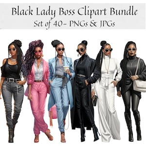 Black Women Lady Boss Doll Clipart Set of 40, Office Girl Clipart ...