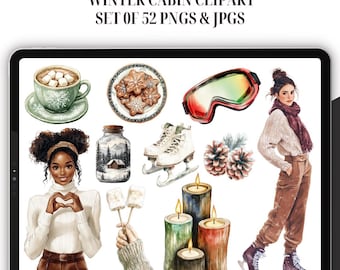 Watercolor Winter Cabin Clipart - 52, Cozy Winter Clipart Bundle, Holidays PNG, Winter Vacation PNG, Cottagecore clipart, commercial use