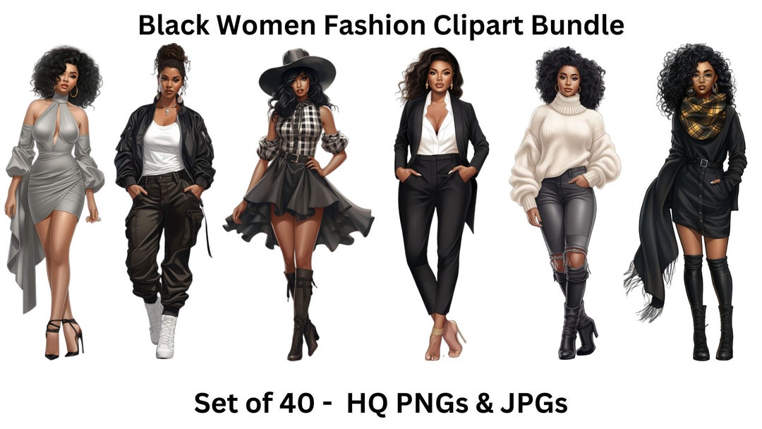 Black Girl Chic Fashion Clipart Set of 40 Fall Fashion - Etsy