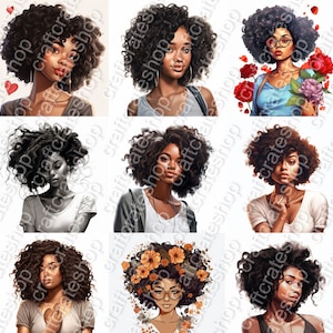 Self Love Portrait Clipart PNGs - Set of 45, Black Girl Clipart, Black Women Clipart, Black Girls Magic Clipart Planner/Sticker/Print/POD