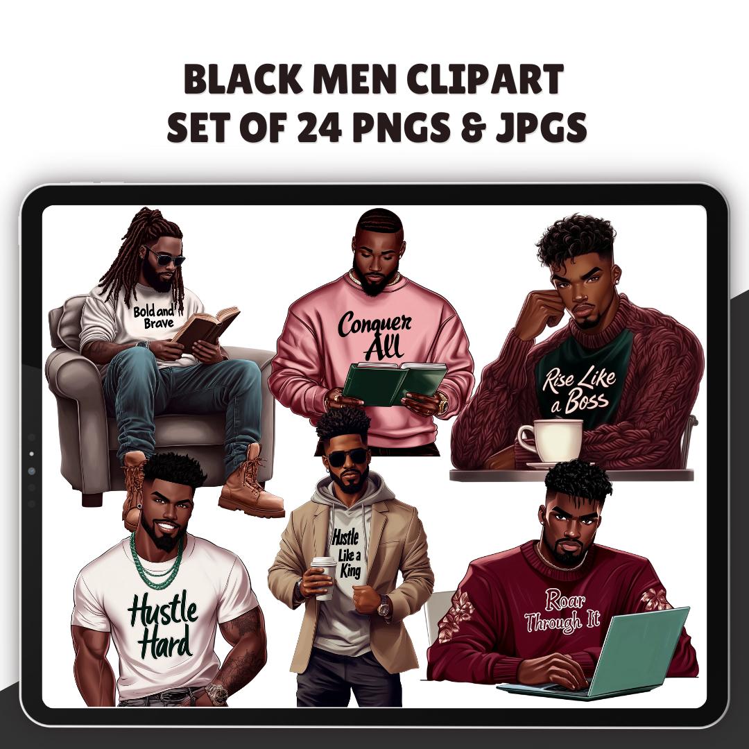 Black Men motivational Clipart - Set of 24, African American, Black Man Clipart, Business Man Clipart, Fashion clipart, Planner clipart