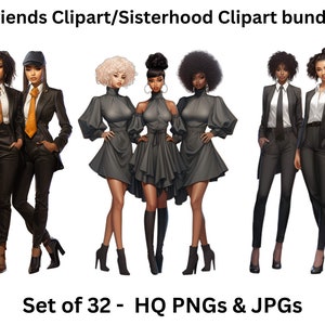Friends Clipart/Sisterhood Clipart - Set of 32, Black Girl Clipart, Black Woman Clipart, Black Sistas Design for Sticker/Planner/Print/POD