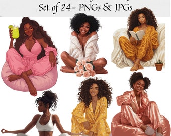 Self Love Clipart - Set of 24, Black Girl Clipart, Black Woman Clipart, Black Girls Magic, Self-care png, for Planner/Sticker/Journals