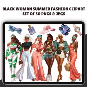 Black Women Summer Fashion Clipart, 50 PNG, Summer fashion PNG, Black Women Clipart, Summer Clipart, Summer girls clipart, African American
