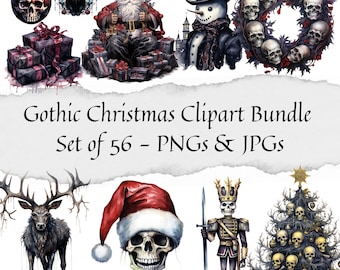 Gothic Christmas Clipart Bundle -Set of 56, Scary Christmas Clipart, Creepy Christmas Clipart, Dark Christmas Clipart, Spooky Christmas Png