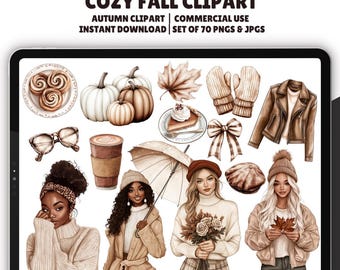 Watercolor Cozy Neutral Autumn Clipart, Artful Autumn PNG, Beige Autumnal Vibes, Fall Girls, Hygge Autumn clipart, Fall PNG, Commercial Use