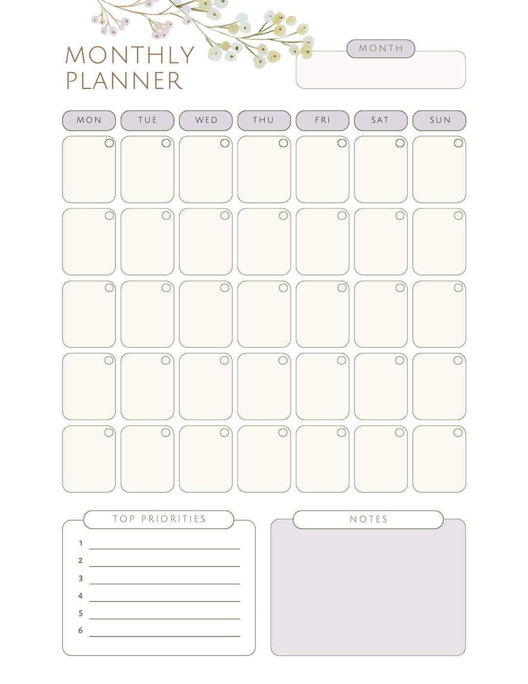 clean-simple-monthly-planner-printable-digital-planner-etsy