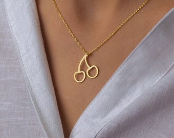 Fruit Necklace - Silver Cherry Necklace - 18k Gold Filled Necklace - Cherry Pendant - Fruit Minimal Pendant - Bridesmaid Gift