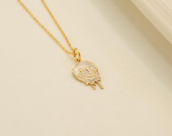 Sterling Silver Melted Smiley Face Necklace: Y2K Pendant