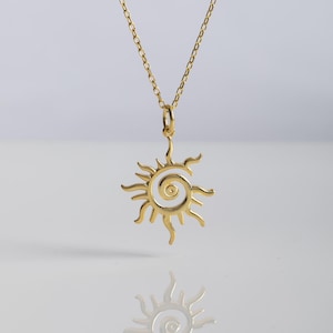 Sun Necklace, Gold Sunlight Pendant, Delicate Sunburst Fibonacci Sunshine Charm, Mothers Day Gift