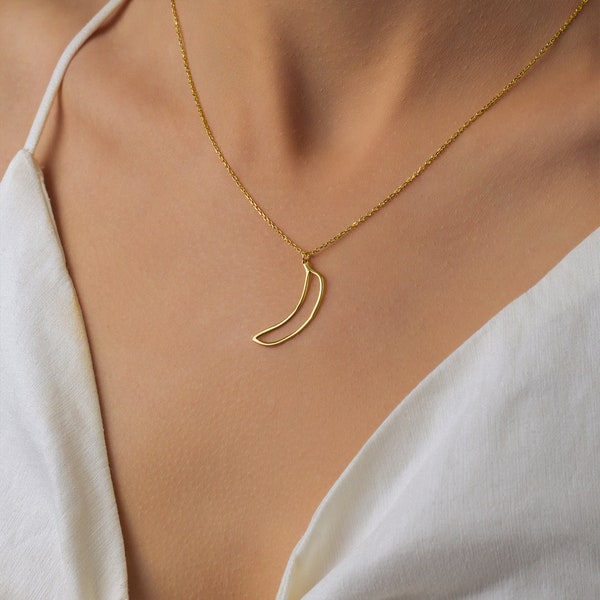 Fruit Necklace - Silver Banana Necklace - 18k Gold Filled Necklace - Vegan Banana Pendant - Fruit Minimal Pendant - Bridesmaid Gift
