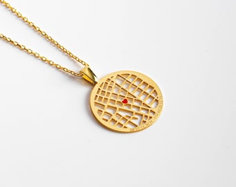 Engraved Map Necklace: Sterling Silver Coordinate Heart Pendant, Couple Keepsake, Where We Met