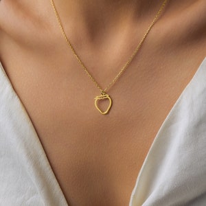 14k Gold Strawberry Necklace - Cute Jewelry - Minimal Pendant - Bridesmaid Wedding Gift - Couple Gift