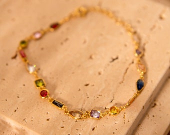 Gold Rainbow Stone Charm Bracelet: 14k Gold-Filled Sterling Silver