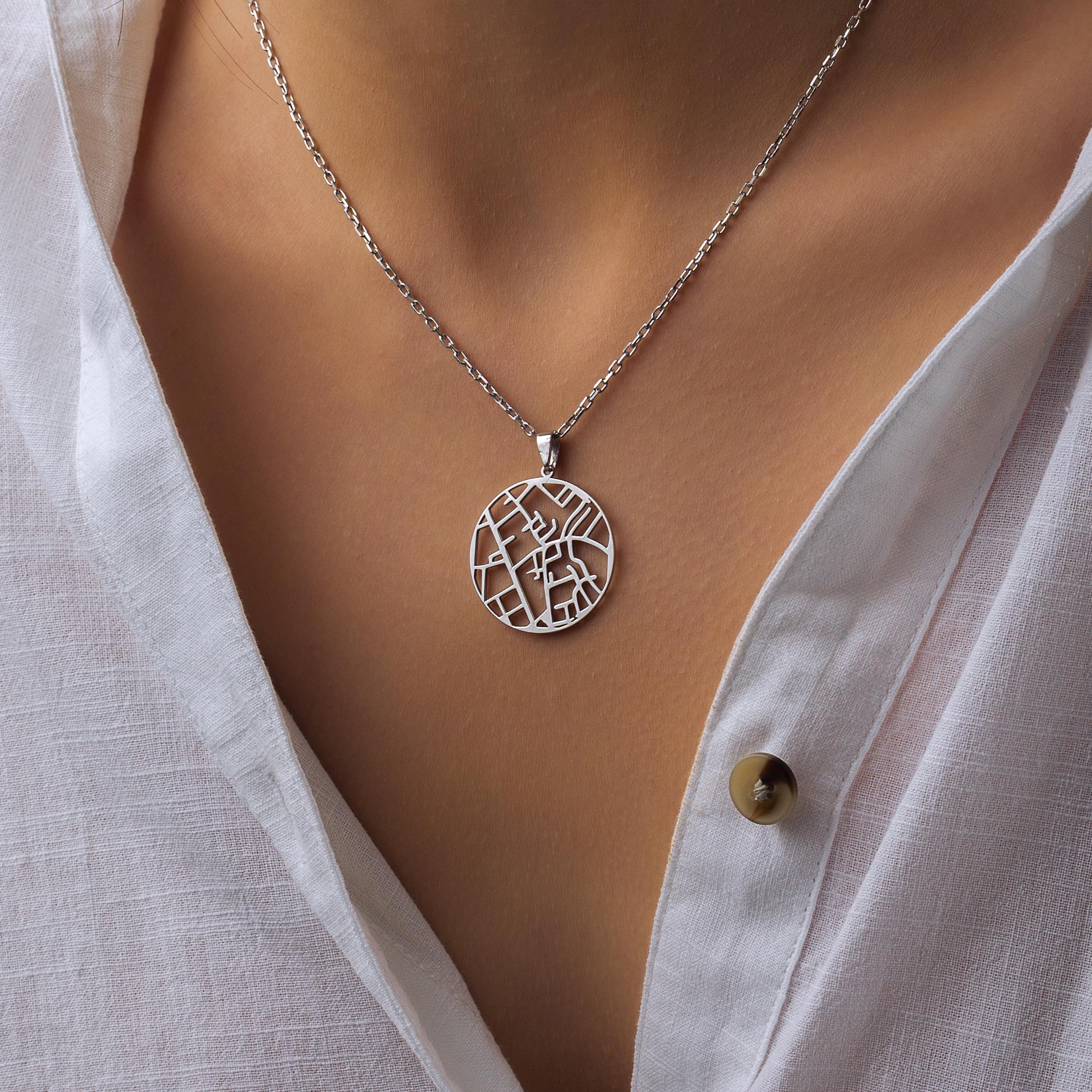 【mnem】Mape Layered Pendant Necklace Custom Map Necklace, Coordinate Pendant, Where We Met Map