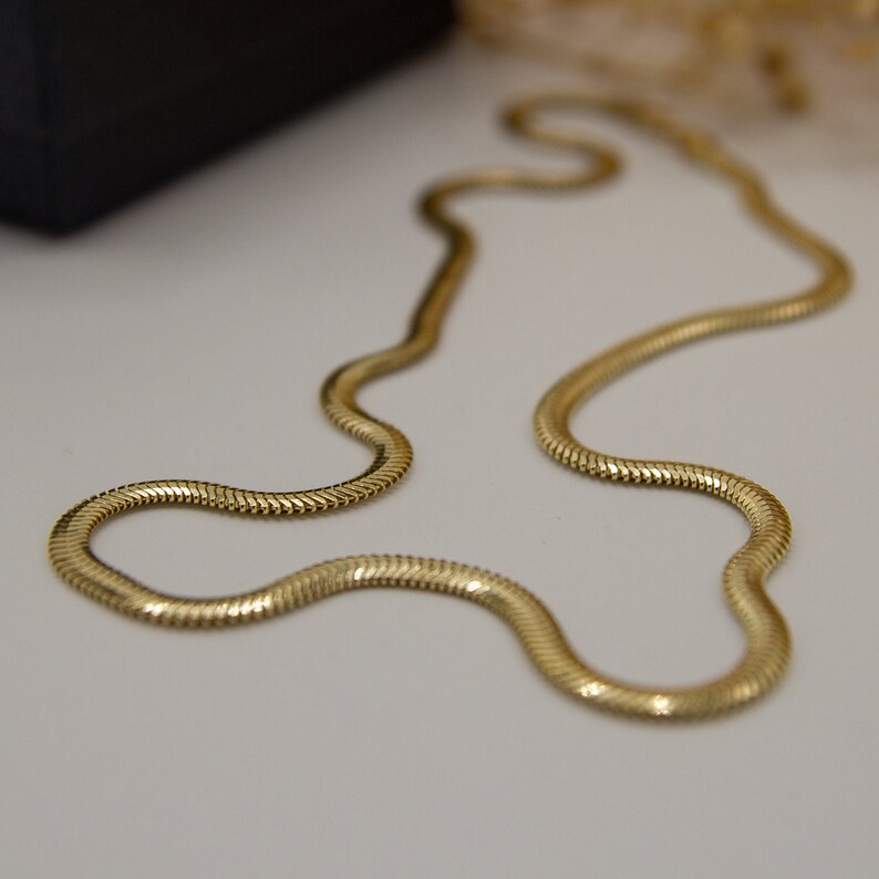14K Solid Gold Snake Chain Necklace, Precious Gift for Women, 14k Herringbone Necklace, 14k Gold