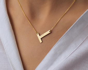 Personalized Initial Necklace: Sterling Silver Side Pendant