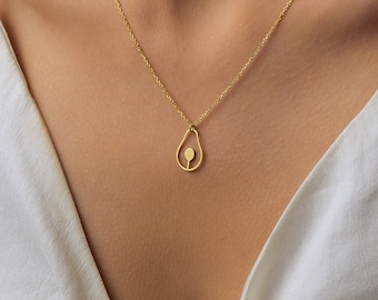 Gold Avocado Necklace: Sterling Silver Minimalist Fruit Pendant