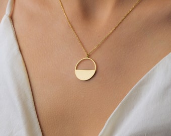Minimal Geometric Necklace - Silver Minimal Circles Necklace - Minimal Half Circle Pendant - Graduation Present for Women - Graduation Gift