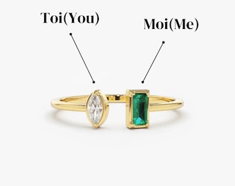 Custom Birthstone Toi et Moi Ring: Sterling Silver Couple's Ring, Christmas Gift
