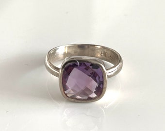 Square Amethyst 925 SILVER RING solid natural stone ring Square shape gemstone women's ring Elegant gift for her