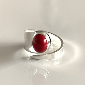 Red Coral Ring Real Jewelry 925 Silver Open Adjustable Solitaire Women's Ring Gemstone Silver Ring for Women