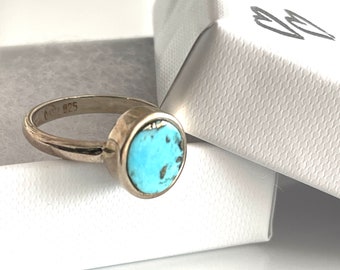 Sky Blue TURQUOISE 925 SILVER RING Size 56 Minimalist Oval Stone Ring Solitaire Rings Engagement Ring for Her